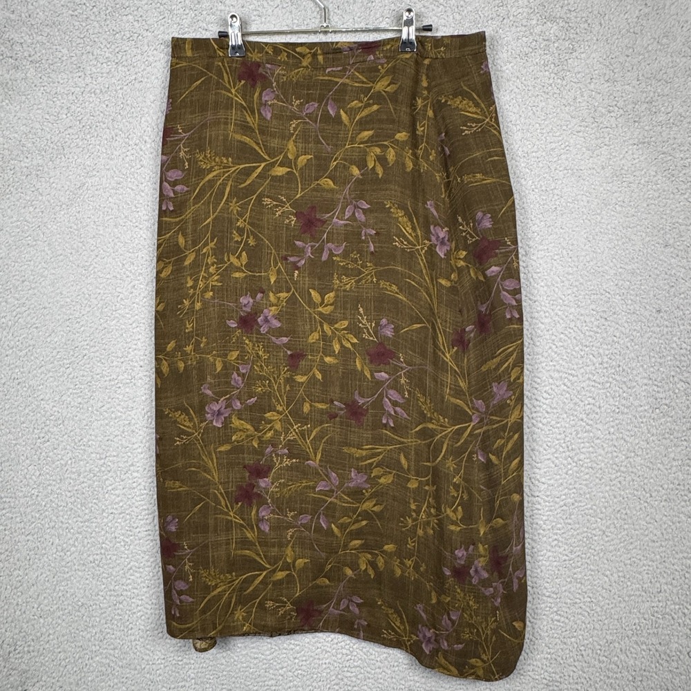 VTG Rena Rowan Skirt Womens 16‎ Brown Floral Rayon Wool Blend Country Prairie